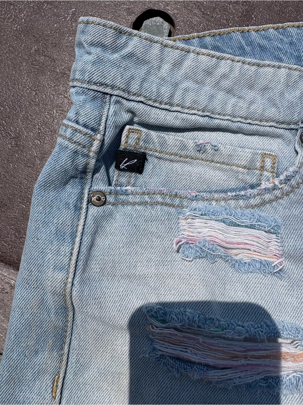 KanCan Light Blue colorful Distressed holes Denim Shorts size 11/29 - Picture 5 of 10